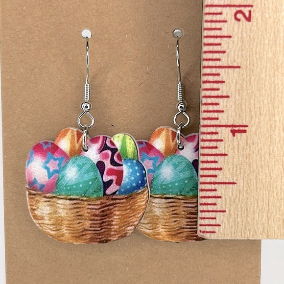Easter Egg Basket Earrings Acrylic Cartoon - Picture 2 of 2
